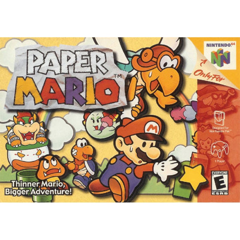 Paper Mario N64 Used Cartridge, box & manual (crease on top)