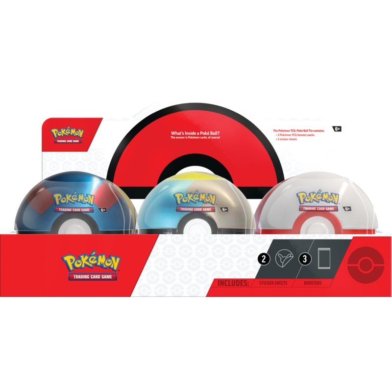 Pokemon Assorted Pokeball Tin 2024 With 3 Booster Packs And 2 Sticker Sheets New