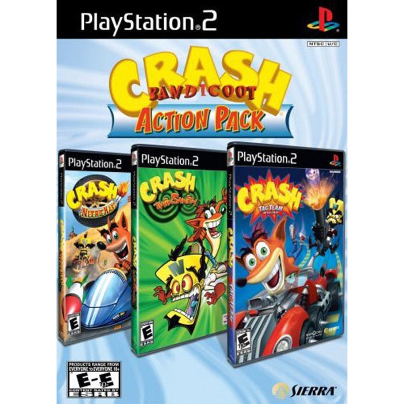 Crash Bandicoot Action Pack Nitro kart Twinsantiy and Tag Team Racing With Slip Cover PS2 Used