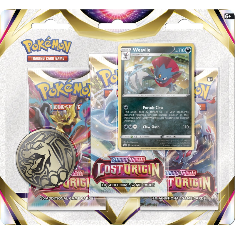 Pokemon Lost Origin 3 Pack With Weavile Card & Coin