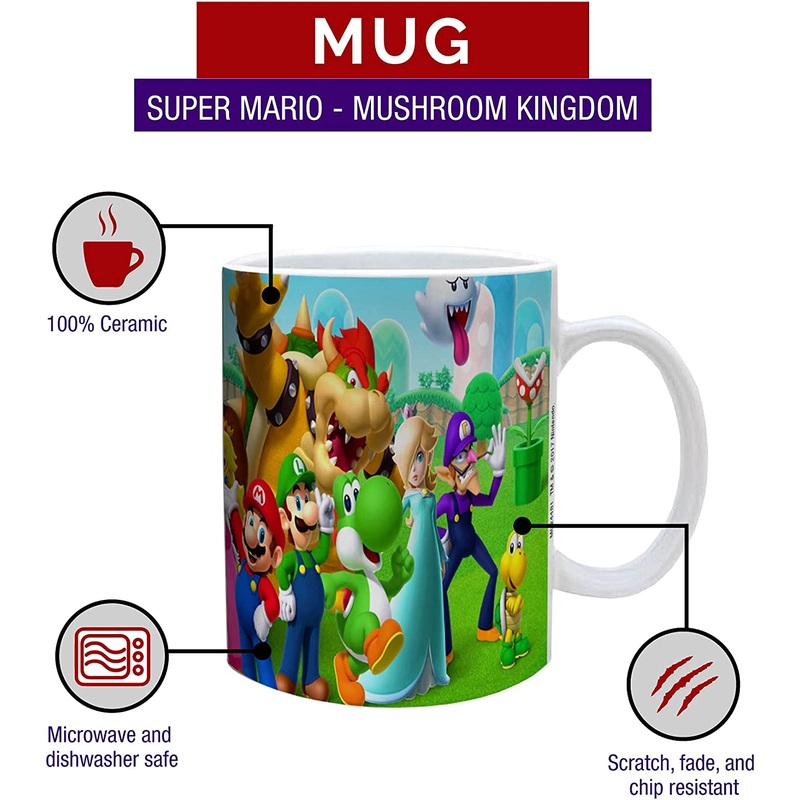 Super Mario Mushroom Kingdom Group Ceramic Mug New