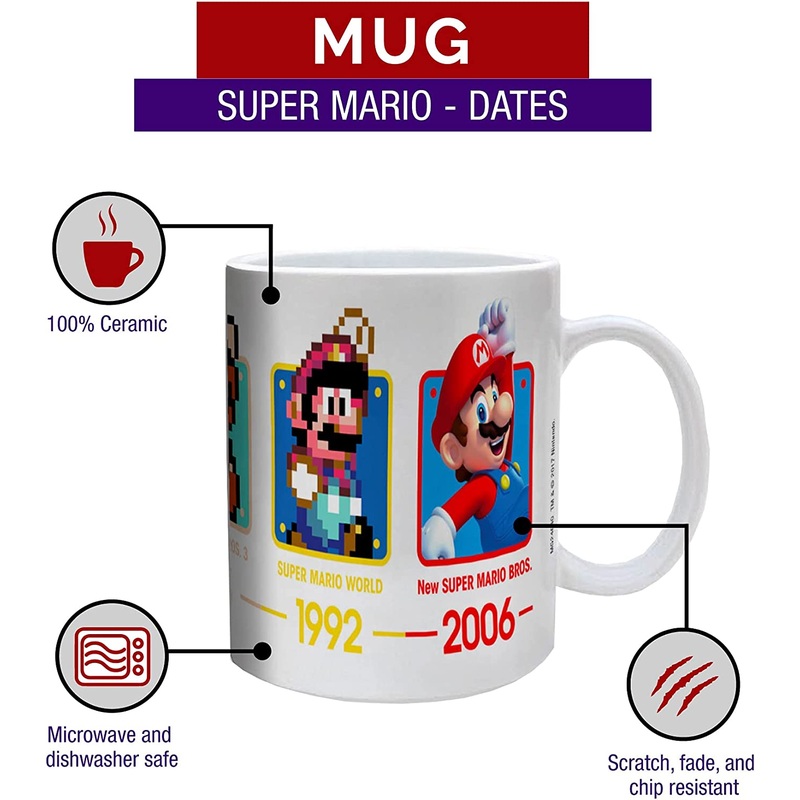 Super Mario Through The Decades Ceramic Mug New
