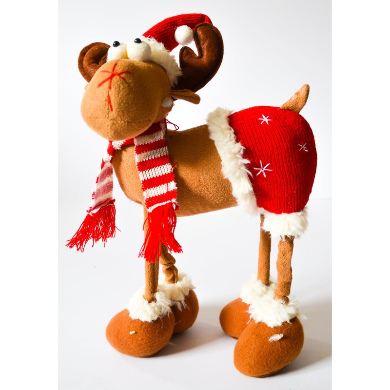 Moose with Red Hat Christmas Decor