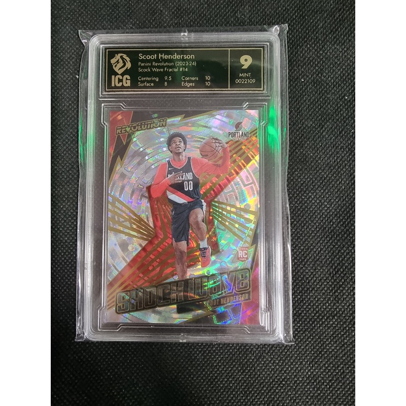 ICG 9 MINT Scoot Henderson 2023-24 Panini Revolution Shock Wave Fractal Rookie #14 Blazers