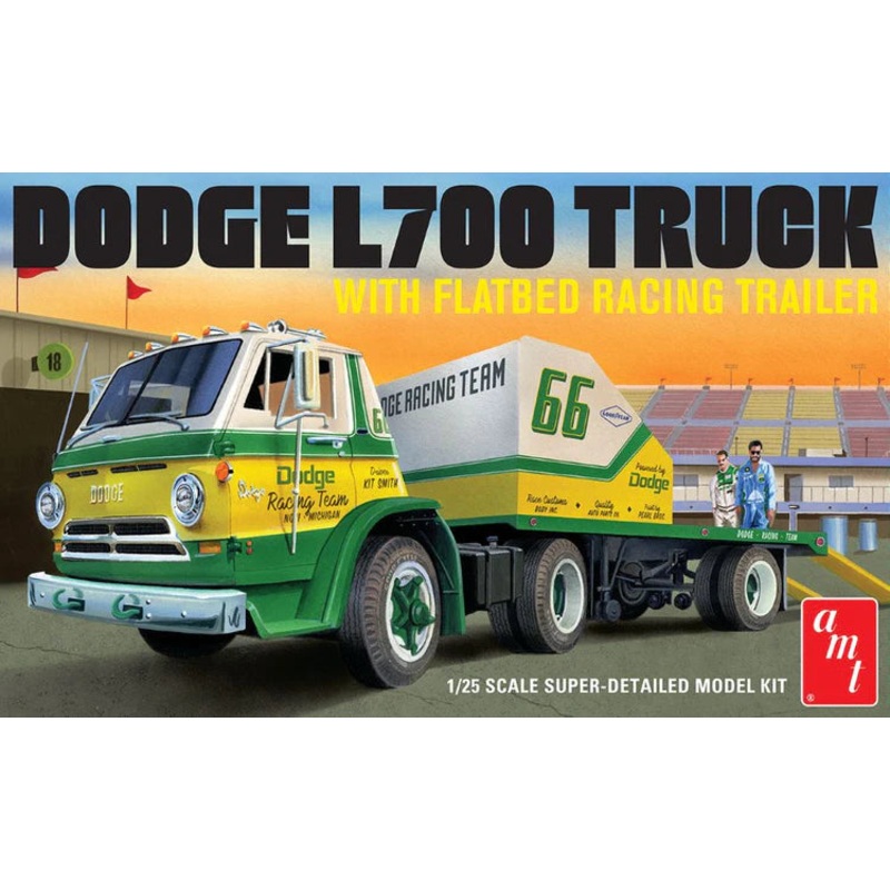 1966 Dodge L700 Truck with Flatbed Racing Trailer (1/25)