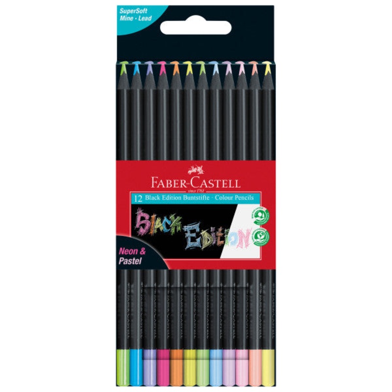 Black Edition Coloured Pencils, Neon & Pastel (Box of 12)