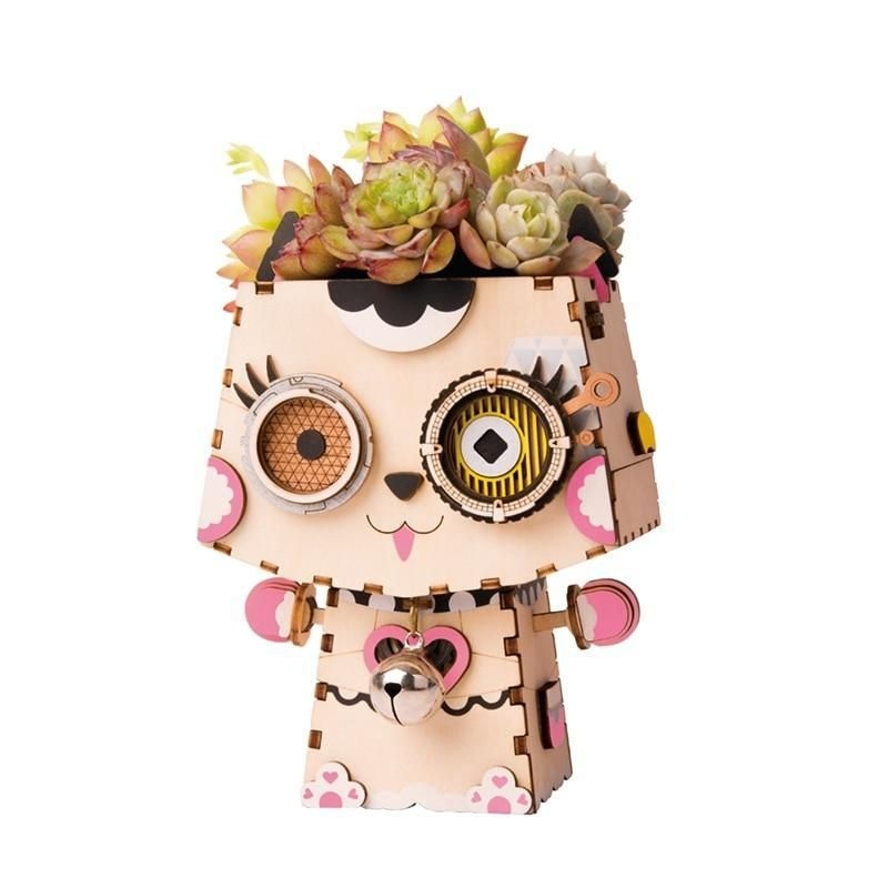 Kitty Flower Pot 3D Wooden