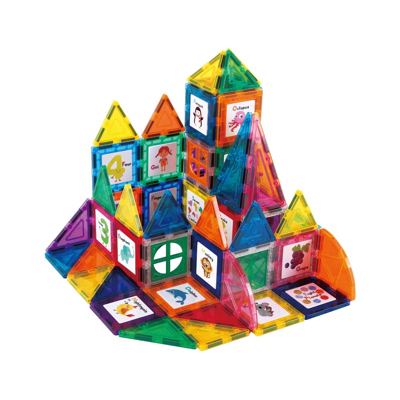 102 Piece Magnetic Building Tile Set w/Educational Artwork Graphics
