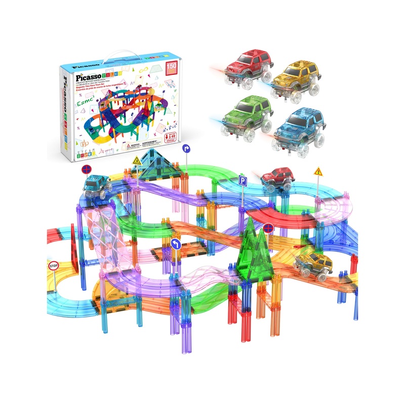Magnetic Race Car Track Set with Light Up Vehicles
