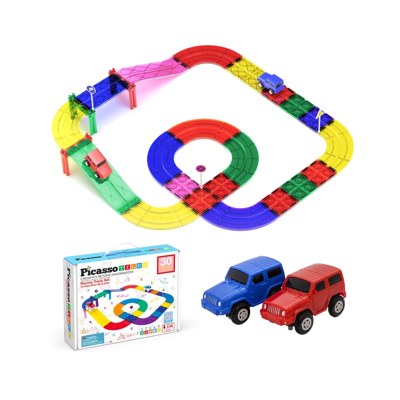 Magnetic Race Car Track with Trucks Building Set