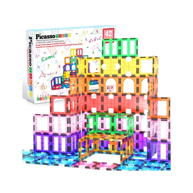 Magnetic Tile Building Set with Unique Shapes - 42 Pieces
