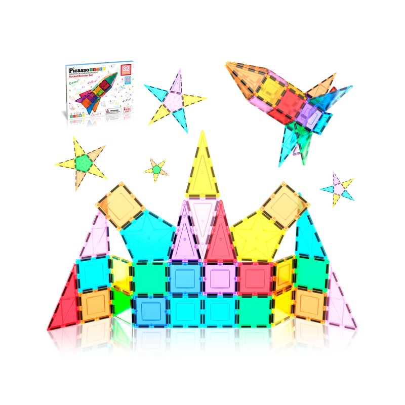 Magnetic Tile Rocket Ship Toy - 32 Pieces