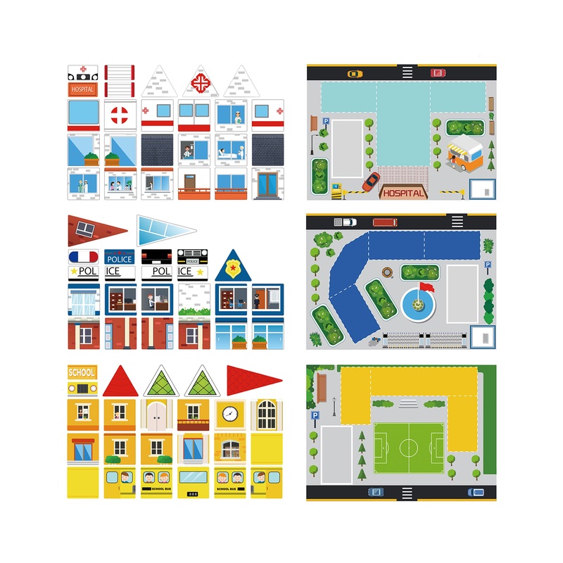 Magnetic Tile Stick-On Graphics: 3in1 City Theme