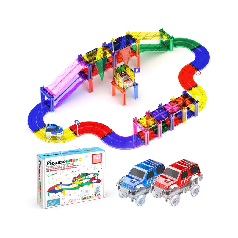 Magnetic Tiles Race Track Set with LED Cars