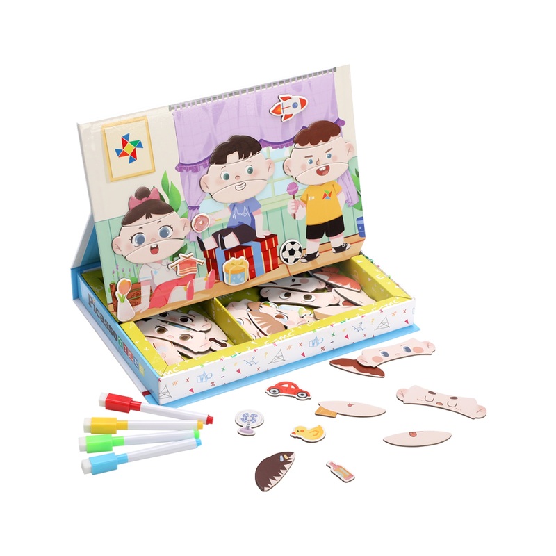 108pcs Reusable Magnetic Face Sticker Puzzle Book Drawing Board