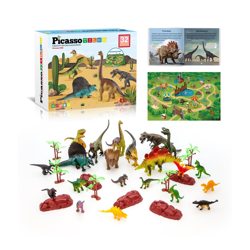 32pcs Dinosaur Action Figures with Prehistoric Activity Play Mat
