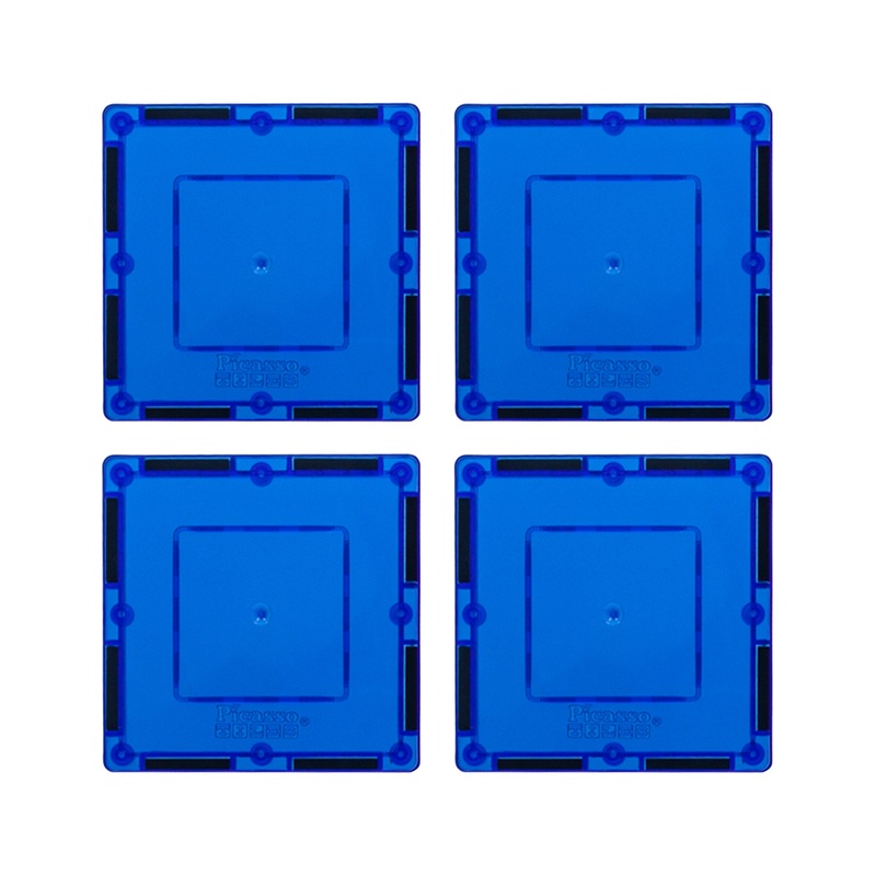 4 Piece 3 x 3 Blue Square Magnetic Tiles