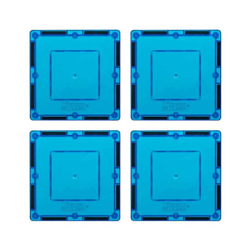 4 Piece 3 x 3 Light Blue Square Magnetic Tiles