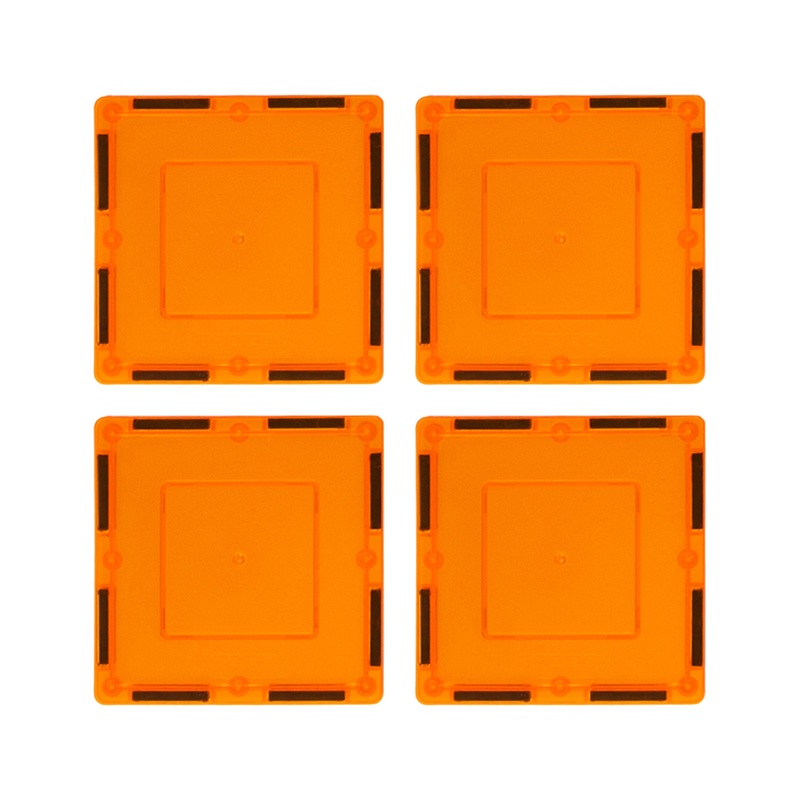 4 Piece 3 x 3 Orange Square Magnetic Tiles