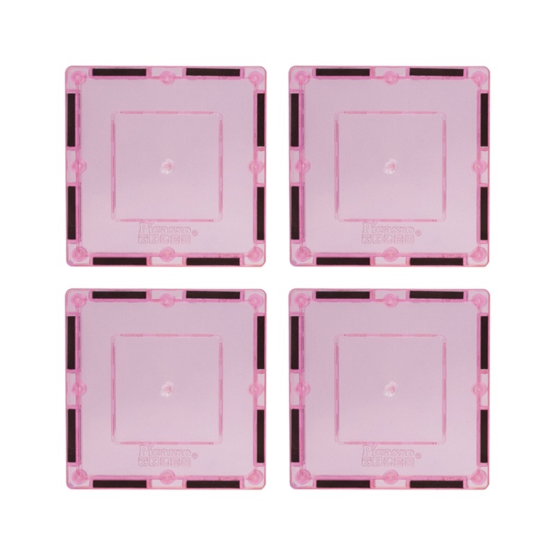 4 Piece 3 x 3 Pink Square Magnetic Tiles