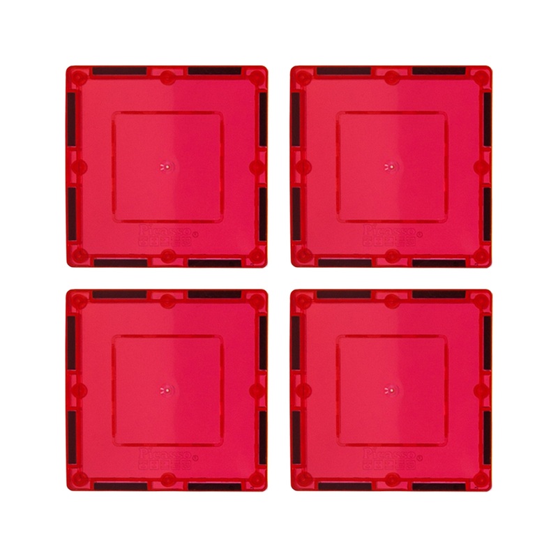 4 Piece 3 x 3 Red Square Magnetic Tiles
