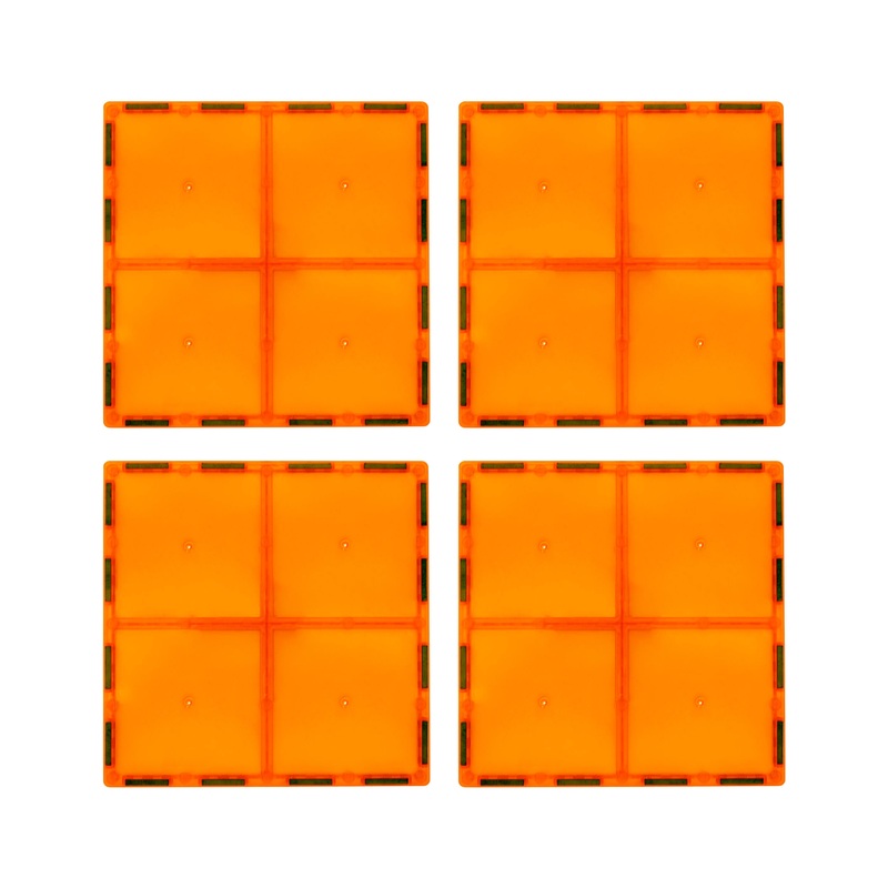 4 Piece 6 x 6 Orange Square Magnetic Tiles