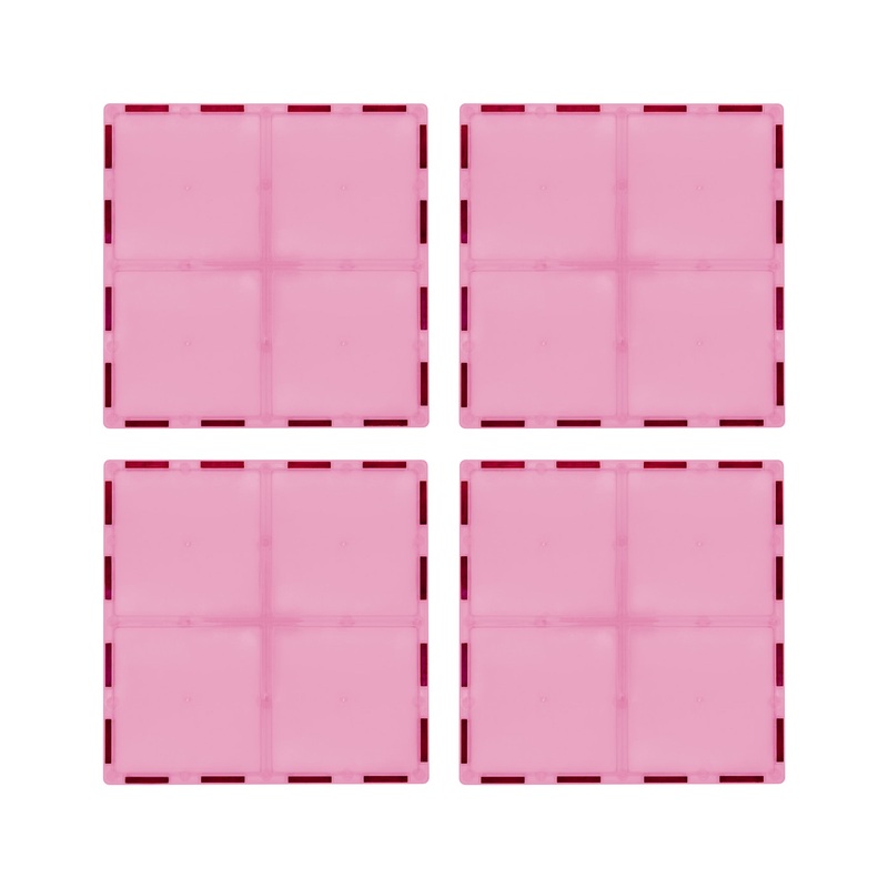 4 Piece 6 x 6 Pink Square Magnetic Tiles