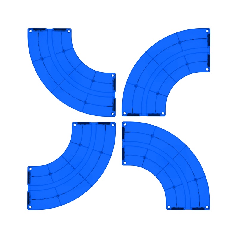 4 Piece Blue Race Car Track Quarter Round Magnetic Tiles