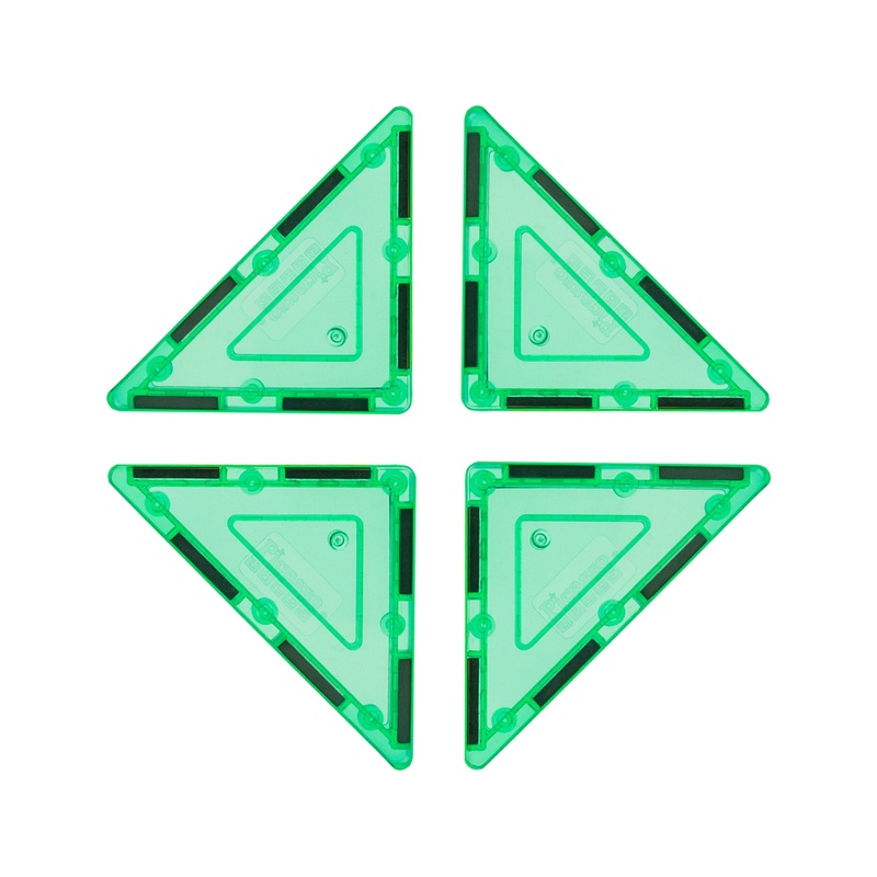 4 Piece Green Right Triangle Magnetic Tiles
