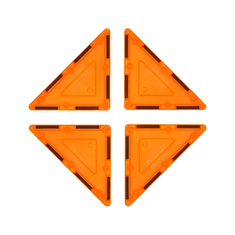 4 Piece Orange Right Triangle Magnetic Tiles