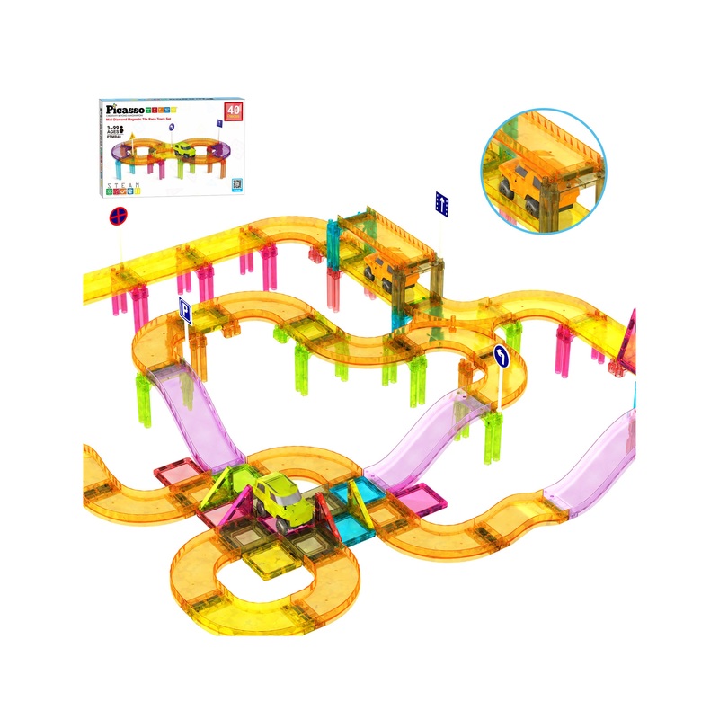 40pc Magnetic Tiles Race Track Travel Toy with Car