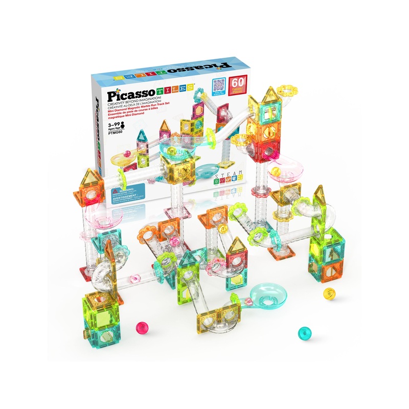 60pc Magnetic Tiles Marble Run Travel Size Construction Playset