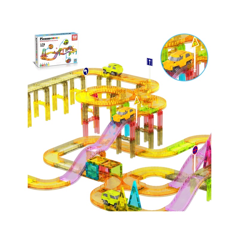 60pc Travel Magnet Tile Race Track with Car Playset