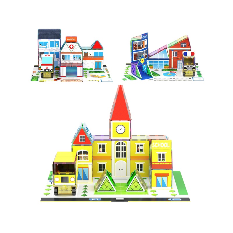 Imaginative Magnet Tile Cityscape Set with Adhesive Backings