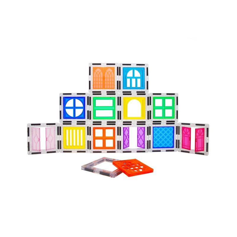 Magnetic Tile Construction Kit with Swappable Clip-Ons - 30 Pieces