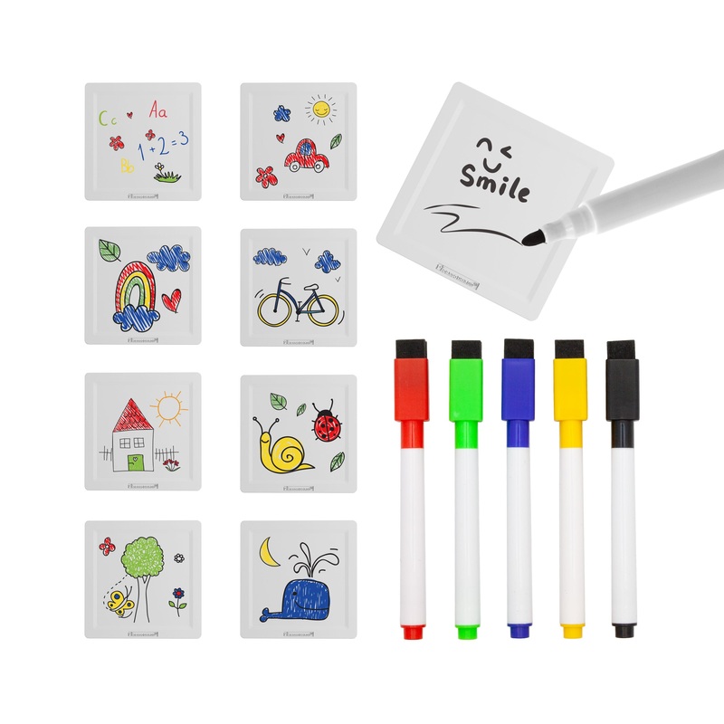 Magnetic Whiteboard Tiles with Erasable Markers - 13 Pieces