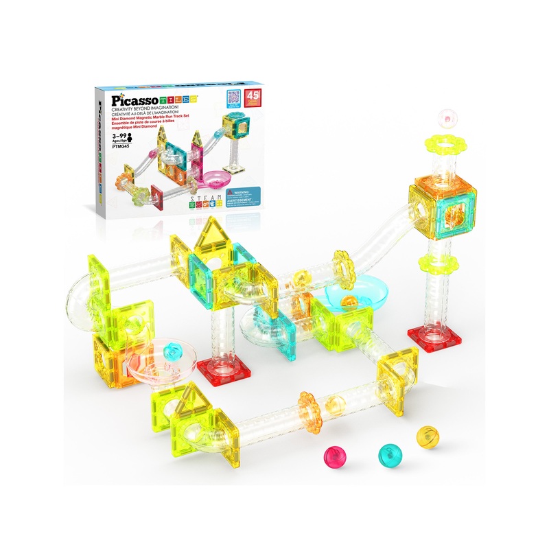 Marble Run 45 Piece Travel Size Magnetic Tiles Building Blocks