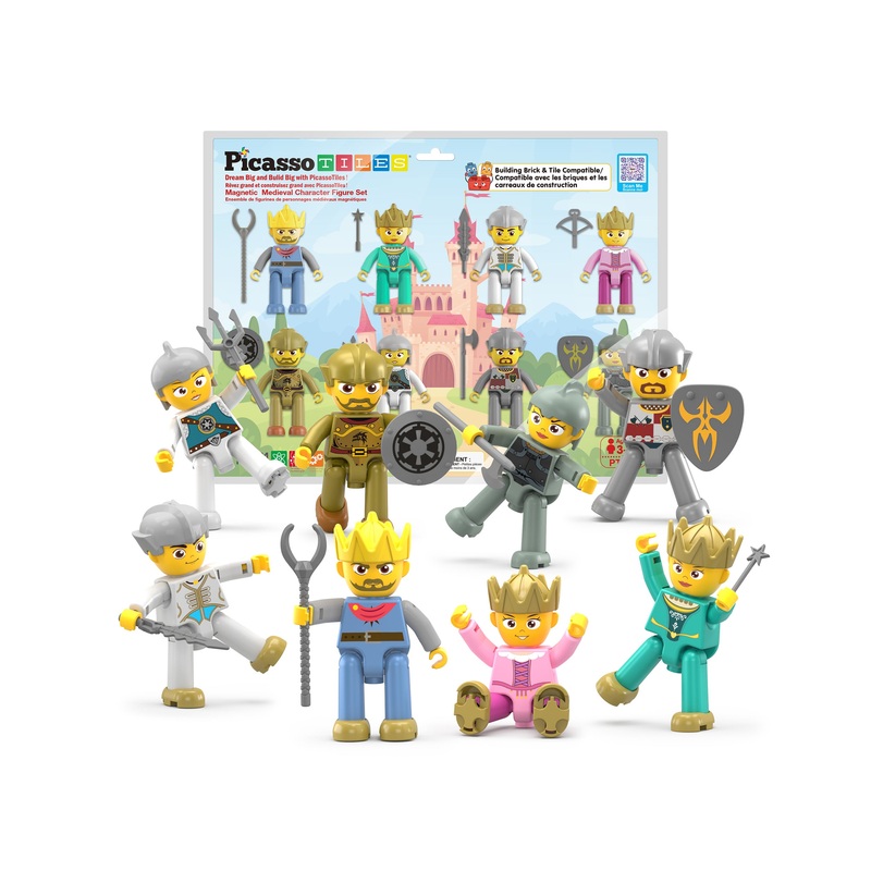 Medieval King and Knights Magnet Tile Character Figure Set