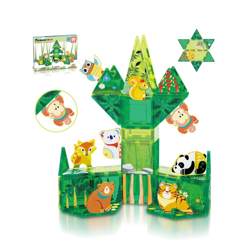 56 Piece Forest Animal Magnet Tile Building Blocks Toy Set