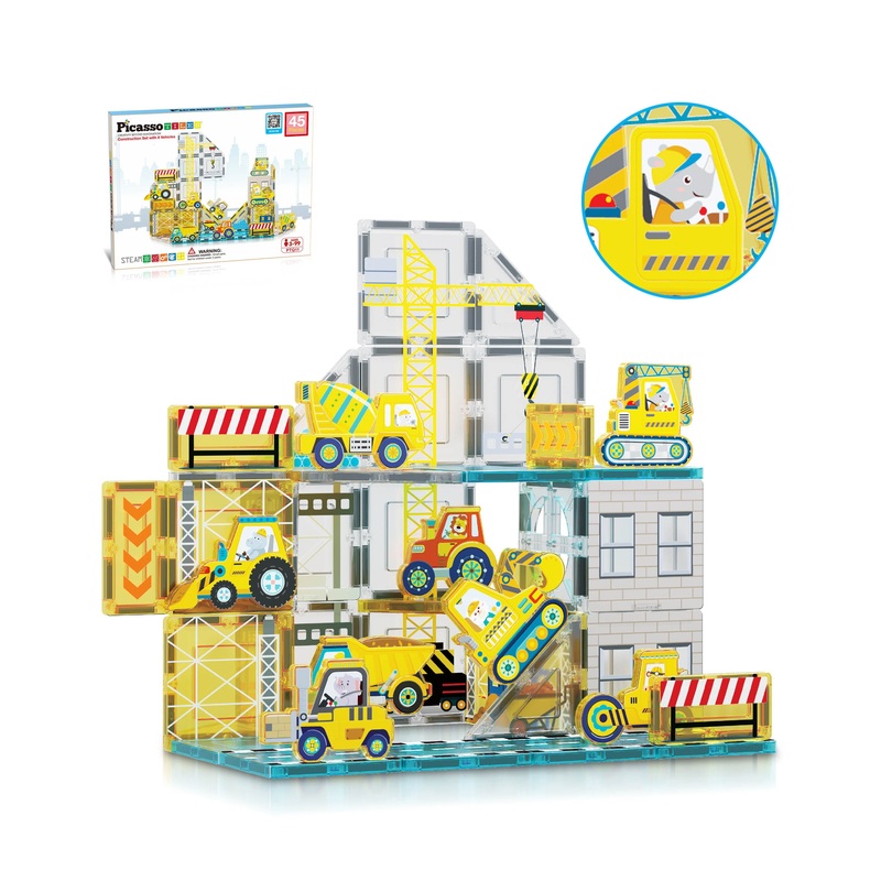 Construction Adventure Magnet Tile Set with Action Figures