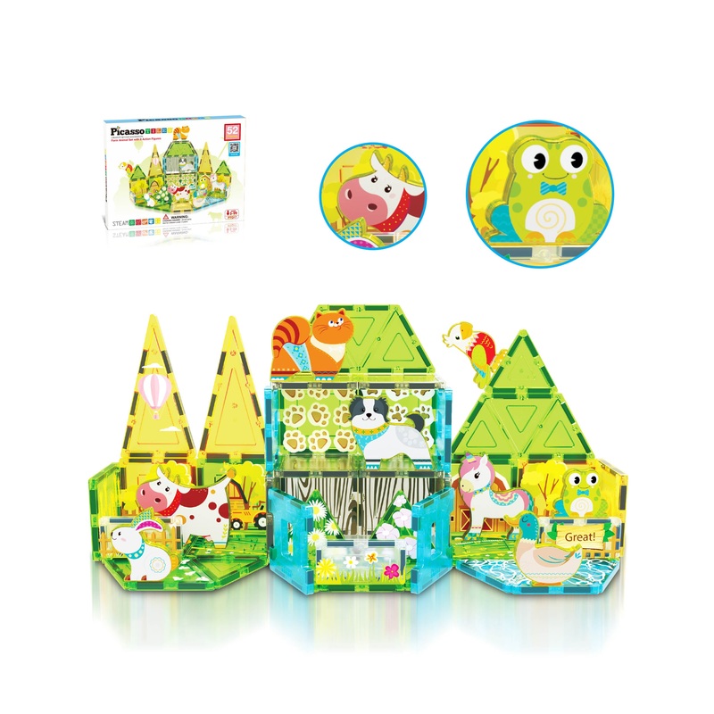 Farm Animal Magnet Tile Building Blocks with Magnetic Characters