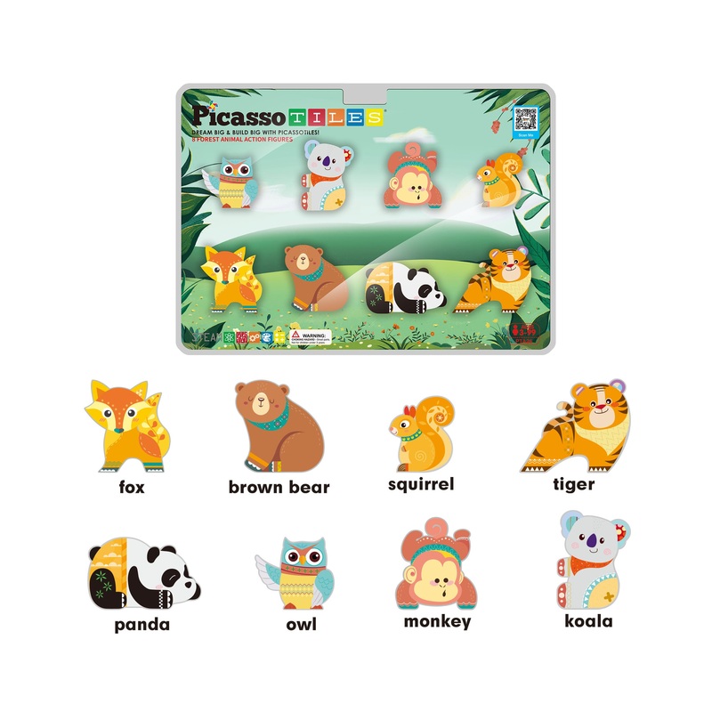 Magnet Tile Building Blocks 8 Forest Animal Action Figures