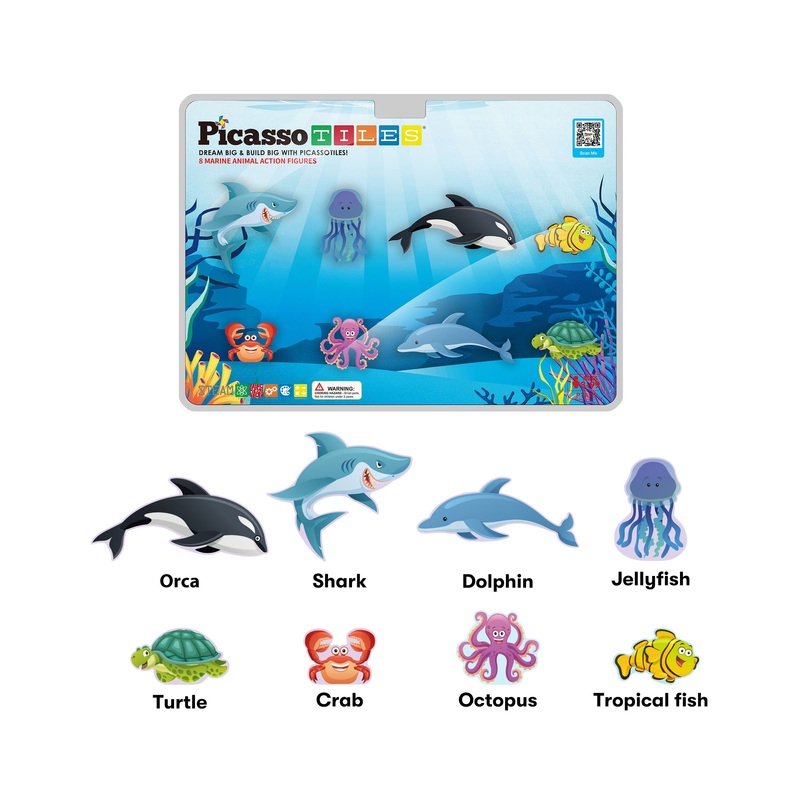 Magnet Tile Building Blocks 8 Marine Animal Action Figures