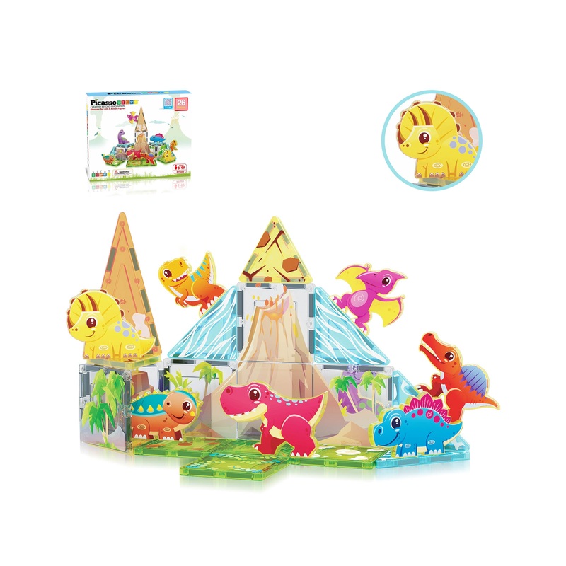 Magnet Tiles 26pcs Building Blocks Dinosaur World Themed Playset