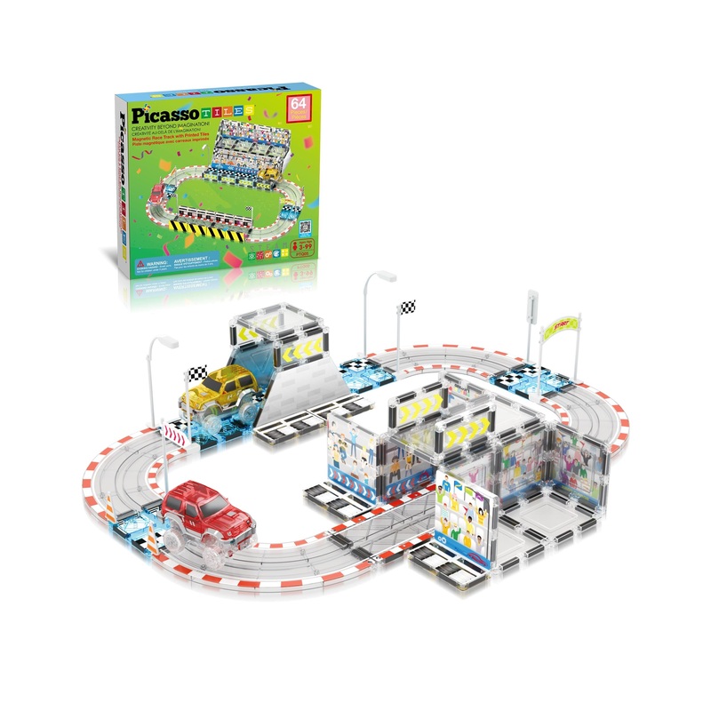 Magnetic Racetrack Stadium Construction with trucks and accessories