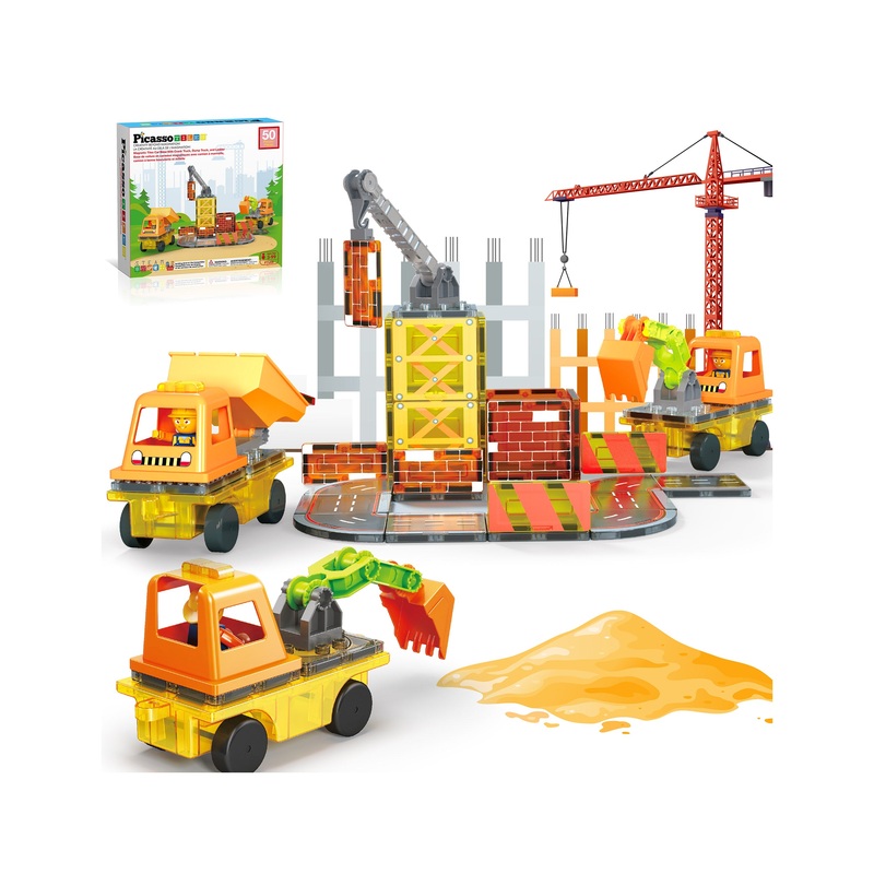 Magnetic Tiles 5-in-1 Construction Vehicle Builder Set