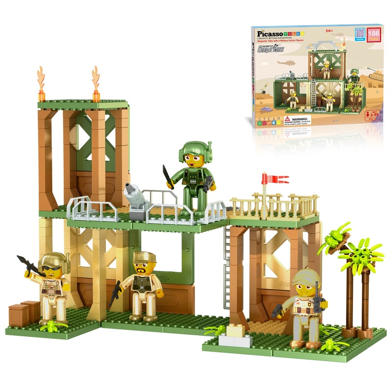 Military Magnetic Tile, Bricks & Blocks Combo Building Set