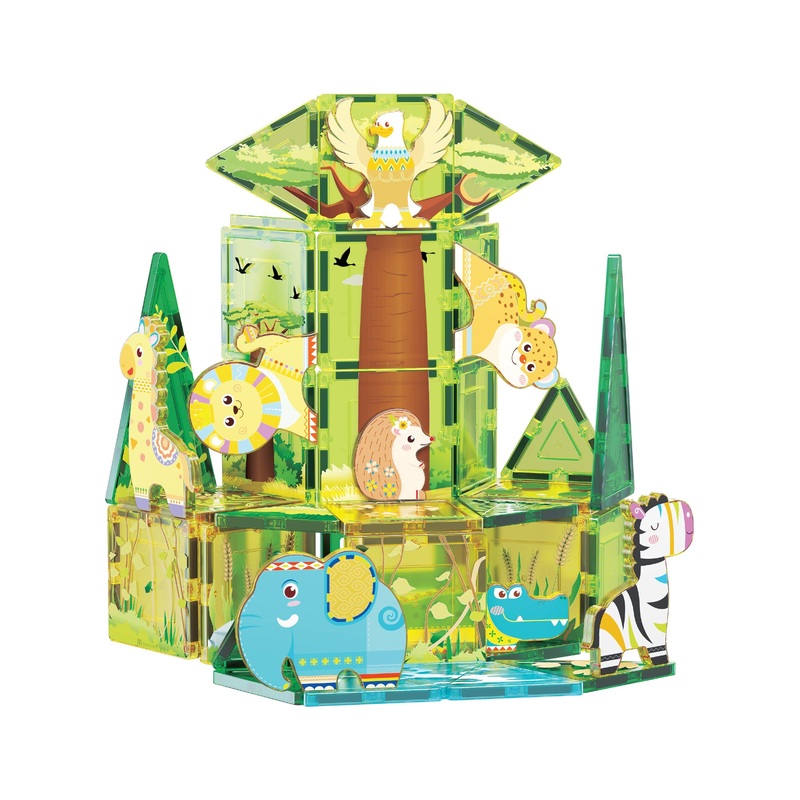 Safari Magnet Tile Building Blocks with 8 Magnetic Animals