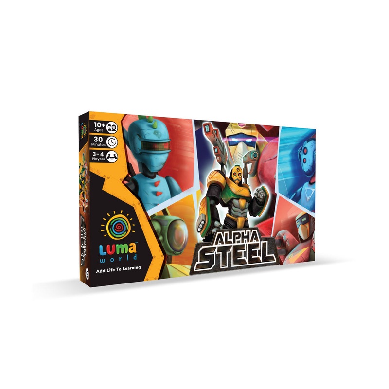 Luma World Strategy Board Game for Ages 10 and up: Alpha Steel | STEM game to Improve Numeracy, Strategy and Develop Multiple Intelligences | 8 Collectible Robot Cards and Fantasy Currency Included