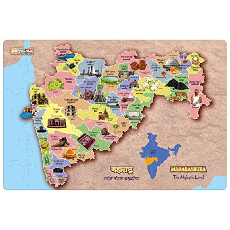 ZiGYASAW Maharashtra Map 54 Puzzle Pieces - Educational Toy for Boys & Girls,Learning Kit for 4 Year Old Kids and Above, Multi Color
